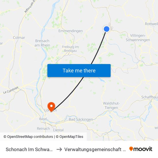 Schonach Im Schwarzwald to Verwaltungsgemeinschaft Lörrach map