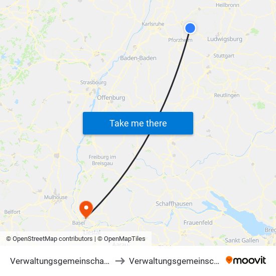 Verwaltungsgemeinschaft Maulbronn to Verwaltungsgemeinschaft Lörrach map
