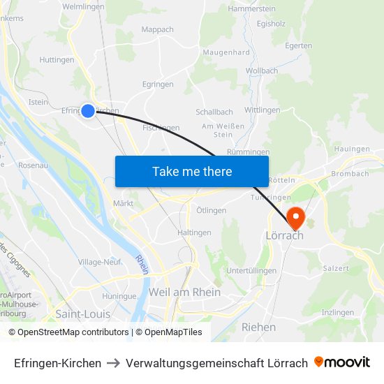 Efringen-Kirchen to Verwaltungsgemeinschaft Lörrach map