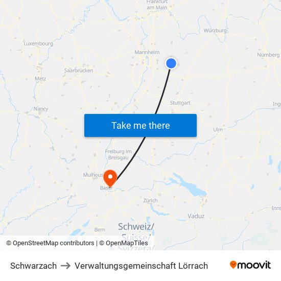Schwarzach to Verwaltungsgemeinschaft Lörrach map
