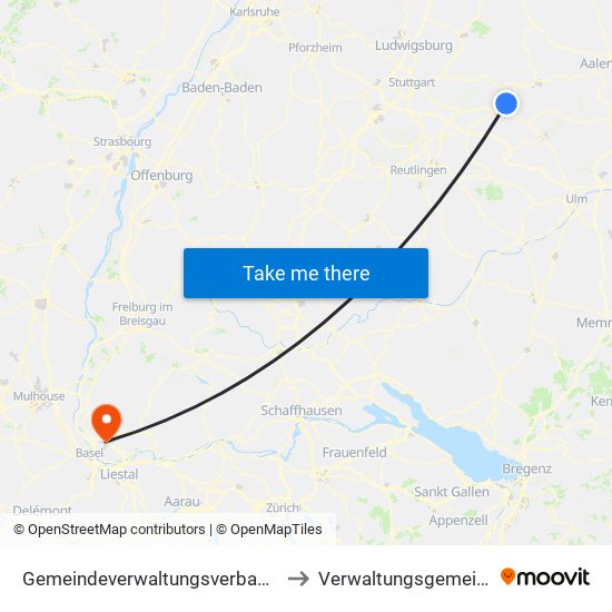 Gemeindeverwaltungsverband Östlicher Schurwald to Verwaltungsgemeinschaft Lörrach map