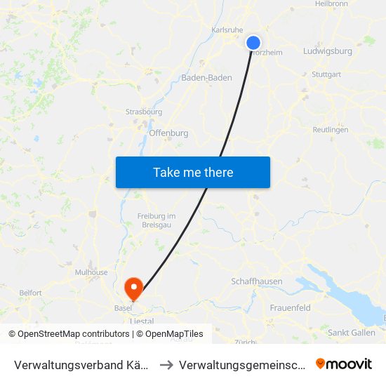 Verwaltungsverband Kämpfelbachtal to Verwaltungsgemeinschaft Lörrach map