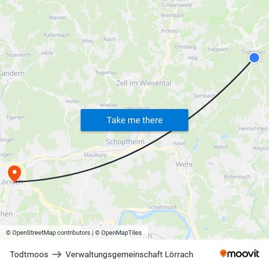 Todtmoos to Verwaltungsgemeinschaft Lörrach map