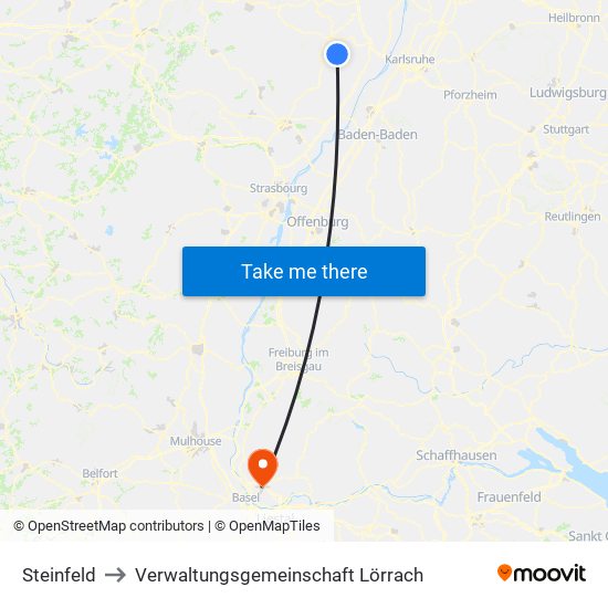 Steinfeld to Verwaltungsgemeinschaft Lörrach map
