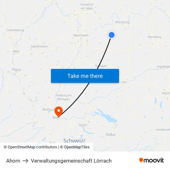 Ahorn to Verwaltungsgemeinschaft Lörrach map