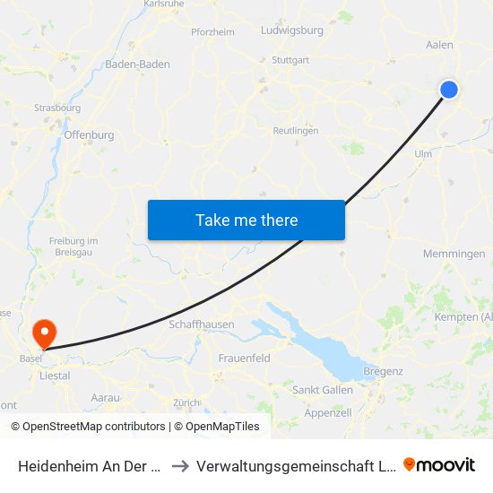 Heidenheim An Der Brenz to Verwaltungsgemeinschaft Lörrach map