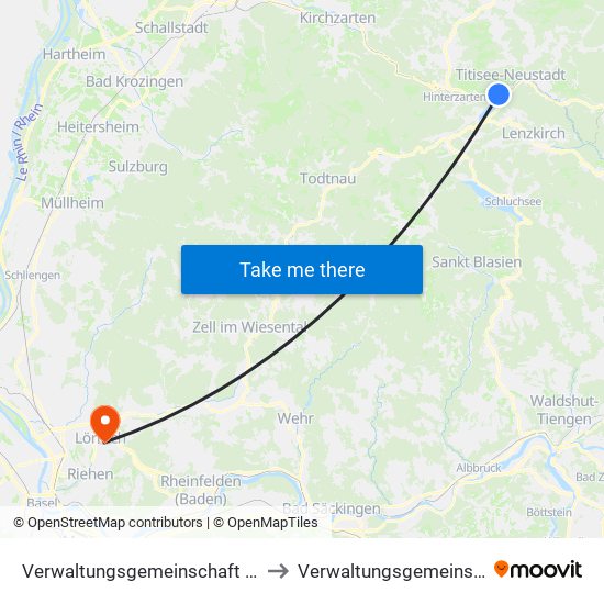 Verwaltungsgemeinschaft Titisee-Neustadt to Verwaltungsgemeinschaft Lörrach map