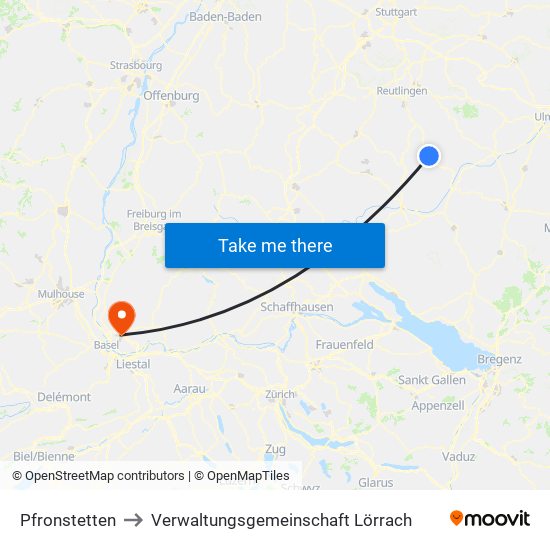 Pfronstetten to Verwaltungsgemeinschaft Lörrach map