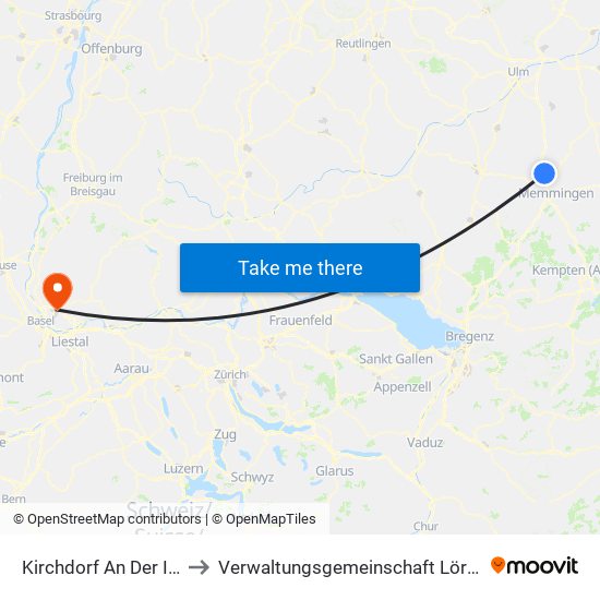 Kirchdorf An Der Iller to Verwaltungsgemeinschaft Lörrach map