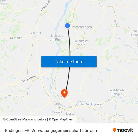 Endingen to Verwaltungsgemeinschaft Lörrach map