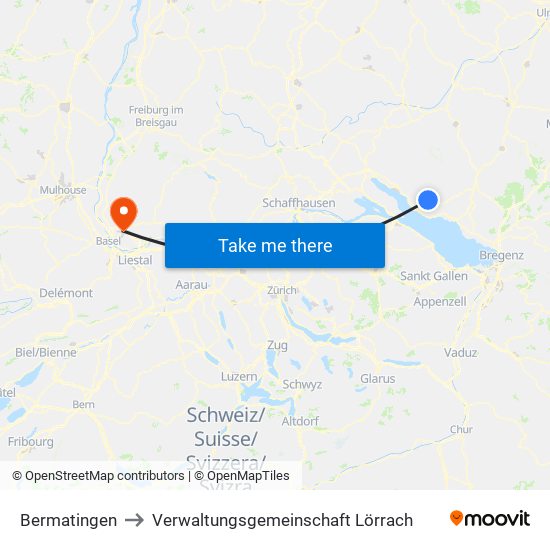 Bermatingen to Verwaltungsgemeinschaft Lörrach map