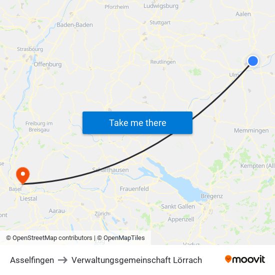Asselfingen to Verwaltungsgemeinschaft Lörrach map