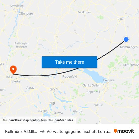 Kellmünz A.D.Iller to Verwaltungsgemeinschaft Lörrach map