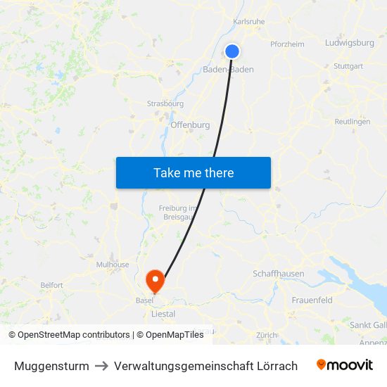 Muggensturm to Verwaltungsgemeinschaft Lörrach map