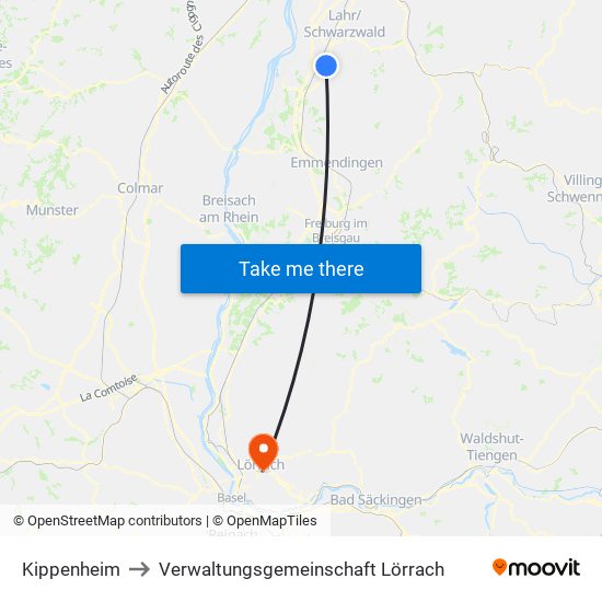 Kippenheim to Verwaltungsgemeinschaft Lörrach map