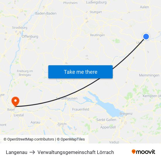 Langenau to Verwaltungsgemeinschaft Lörrach map