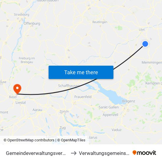 Gemeindeverwaltungsverband Dietenheim to Verwaltungsgemeinschaft Lörrach map