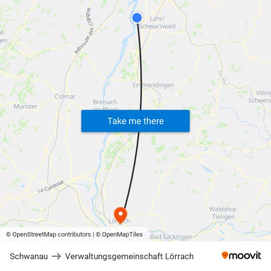 Schwanau to Verwaltungsgemeinschaft Lörrach map