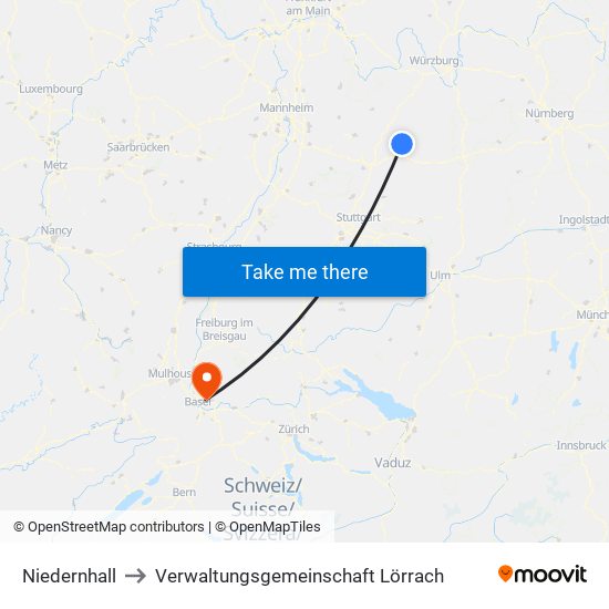 Niedernhall to Verwaltungsgemeinschaft Lörrach map