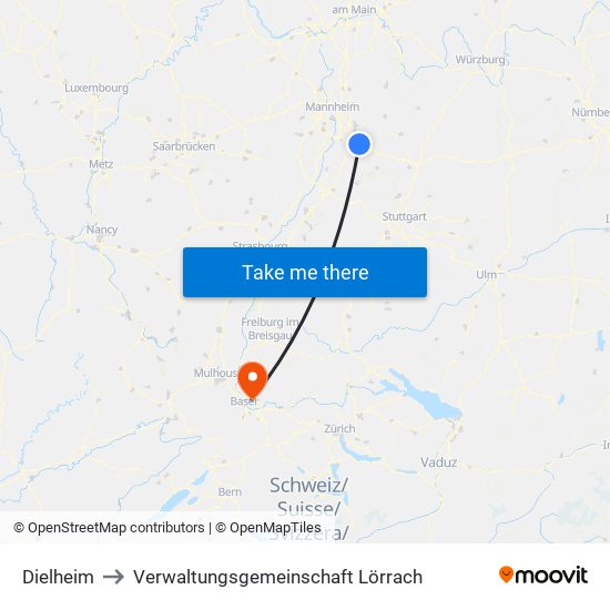 Dielheim to Verwaltungsgemeinschaft Lörrach map