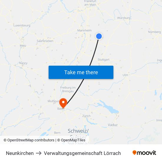 Neunkirchen to Verwaltungsgemeinschaft Lörrach map