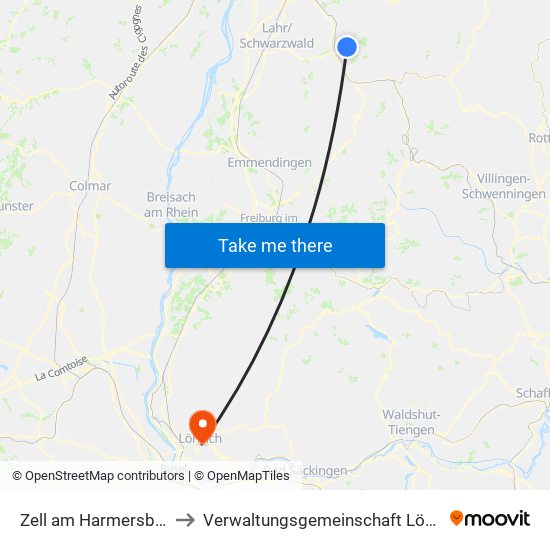 Zell am Harmersbach to Verwaltungsgemeinschaft Lörrach map