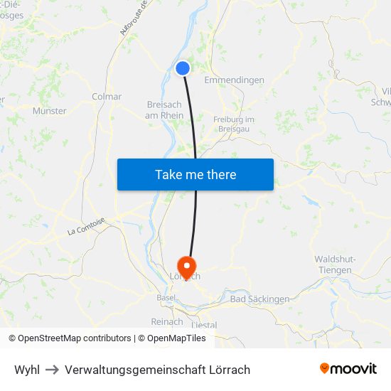 Wyhl to Verwaltungsgemeinschaft Lörrach map