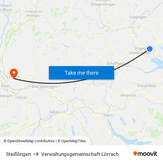 Steißlingen to Verwaltungsgemeinschaft Lörrach map