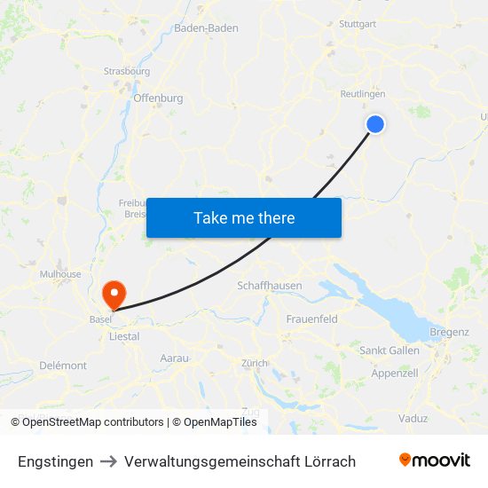 Engstingen to Verwaltungsgemeinschaft Lörrach map