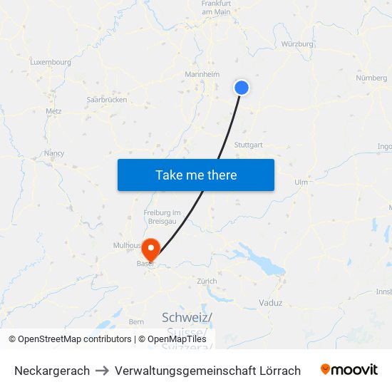 Neckargerach to Verwaltungsgemeinschaft Lörrach map