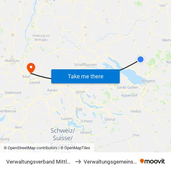 Verwaltungsverband Mittleres Schussental to Verwaltungsgemeinschaft Lörrach map