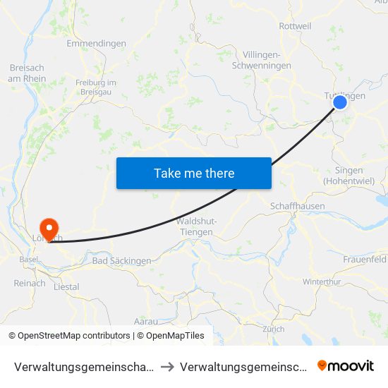 Verwaltungsgemeinschaft Tuttlingen to Verwaltungsgemeinschaft Lörrach map