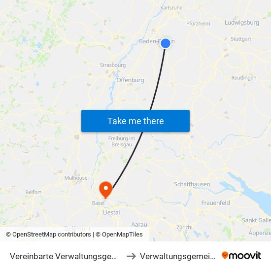 Vereinbarte Verwaltungsgemeinschaft Gernsbach to Verwaltungsgemeinschaft Lörrach map