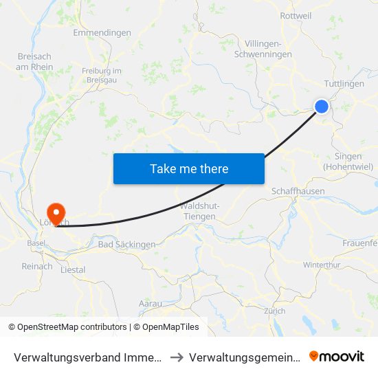 Verwaltungsverband Immendingen-Geisingen to Verwaltungsgemeinschaft Lörrach map