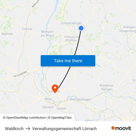 Waldkirch to Verwaltungsgemeinschaft Lörrach map