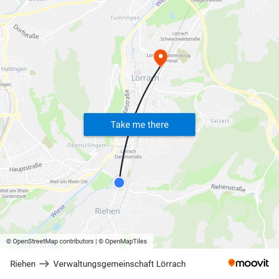 Riehen to Verwaltungsgemeinschaft Lörrach map