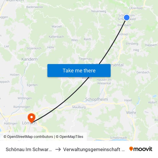 Schönau Im Schwarzwald to Verwaltungsgemeinschaft Lörrach map