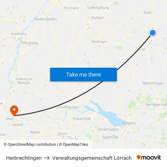 Herbrechtingen to Verwaltungsgemeinschaft Lörrach map