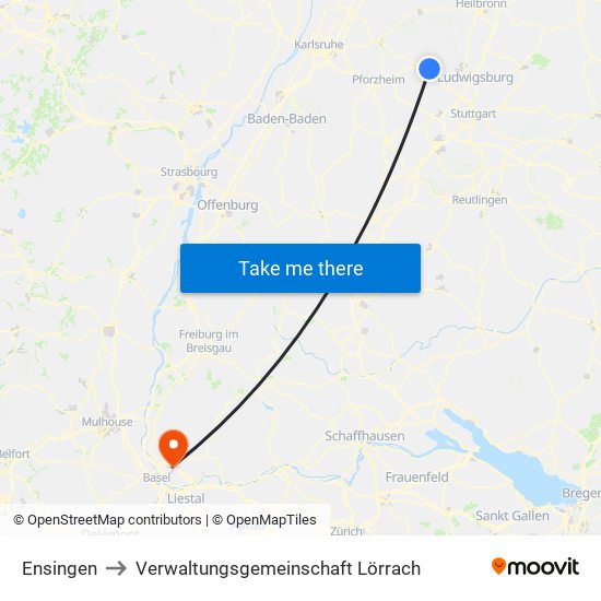 Ensingen to Verwaltungsgemeinschaft Lörrach map