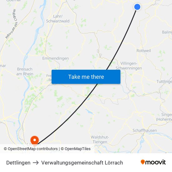 Dettlingen to Verwaltungsgemeinschaft Lörrach map