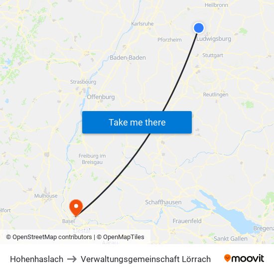 Hohenhaslach to Verwaltungsgemeinschaft Lörrach map