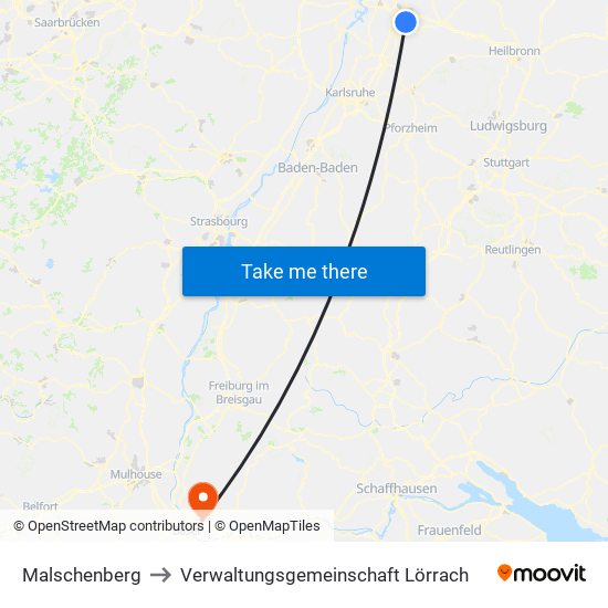 Malschenberg to Verwaltungsgemeinschaft Lörrach map