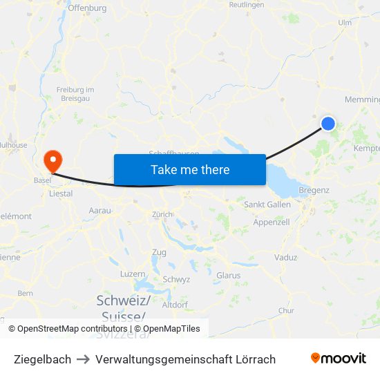 Ziegelbach to Verwaltungsgemeinschaft Lörrach map