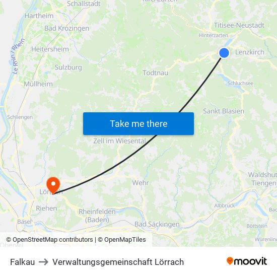 Falkau to Verwaltungsgemeinschaft Lörrach map