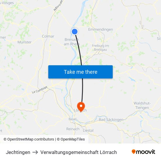 Jechtingen to Verwaltungsgemeinschaft Lörrach map