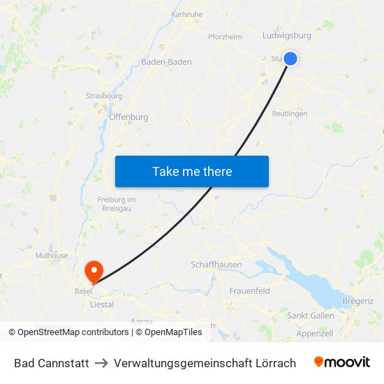 Bad Cannstatt to Verwaltungsgemeinschaft Lörrach map