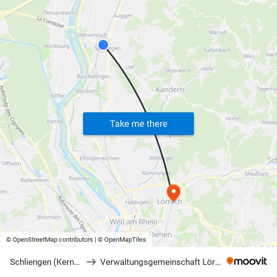 Schliengen (Kernort) to Verwaltungsgemeinschaft Lörrach map