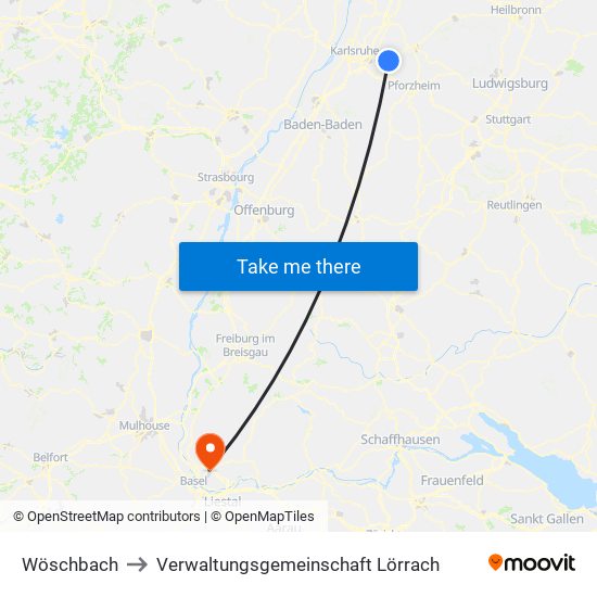 Wöschbach to Verwaltungsgemeinschaft Lörrach map