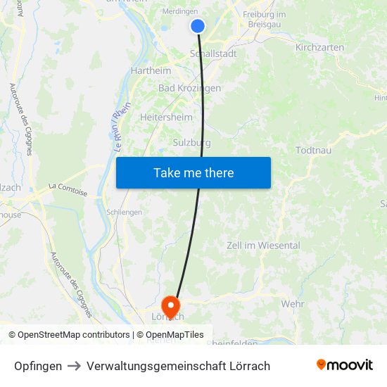 Opfingen to Verwaltungsgemeinschaft Lörrach map