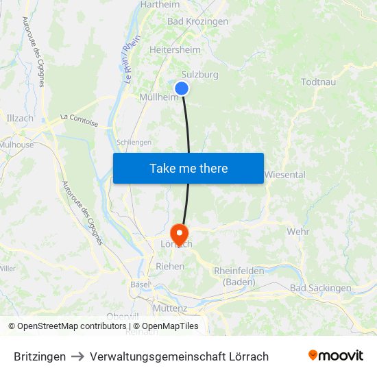 Britzingen to Verwaltungsgemeinschaft Lörrach map